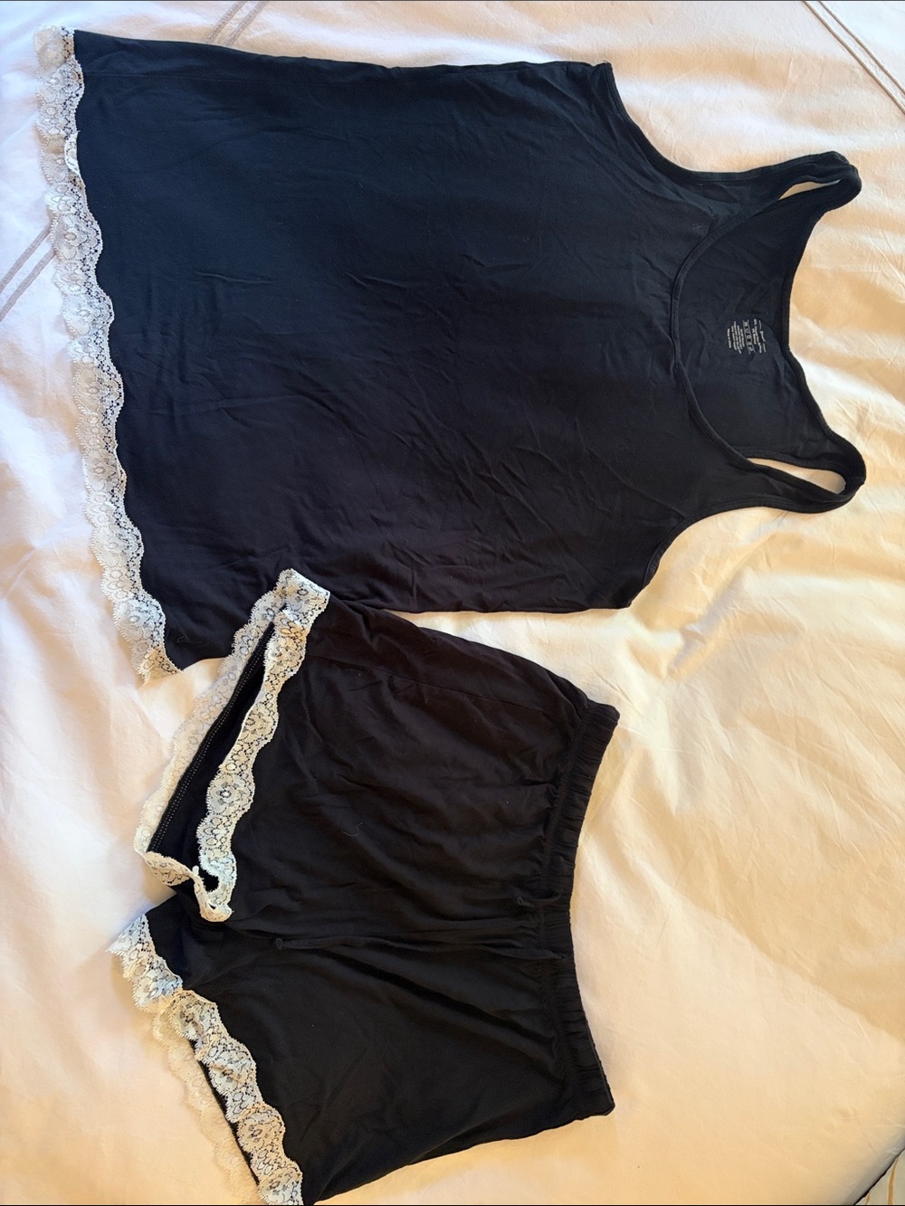 Bamboo Women's Black Lace-Trim Sleep Tank & Shorts Set